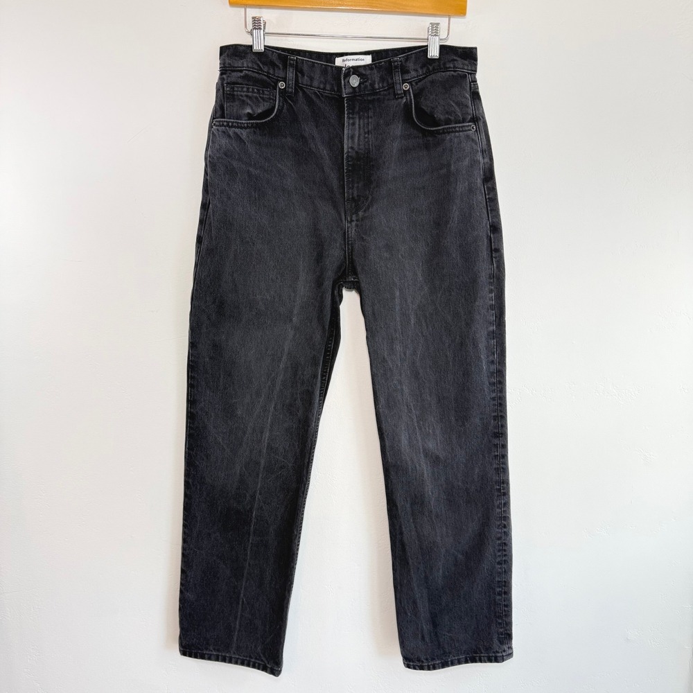 Reformation Abby High Rise Straight Jeans Black Washed Sustainable Denim Chic 29